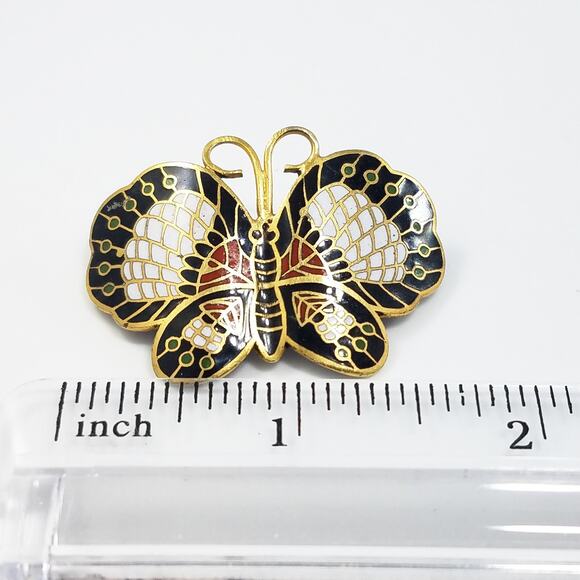 Vintage Butterfly Pendant Brooch, Cloisonne Enamel, 1970s Jewelry - Picture 6 of 10